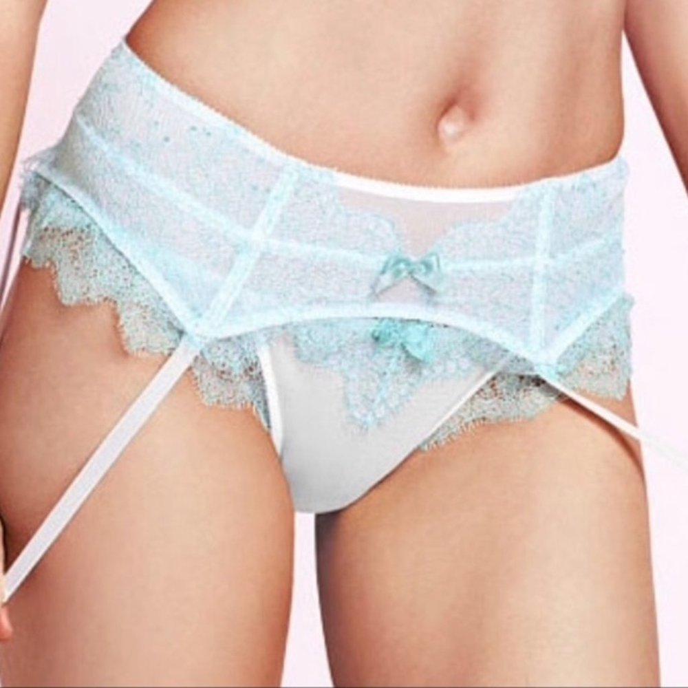 VS Garter Solid White/Aqua Lace XS/S
